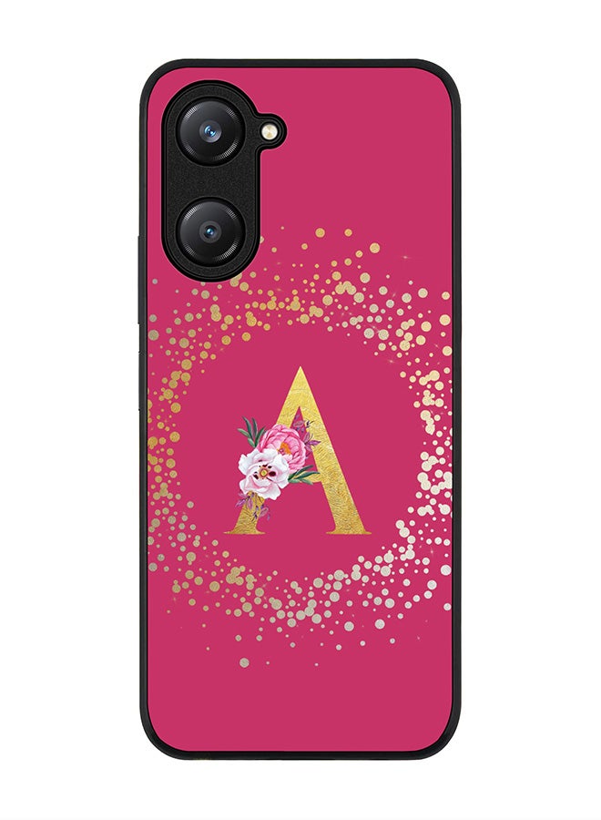 Stylizedd Rugged Black edge case for Vivo Y28s 5G / Vivo Y18 4G /Vivo Y03 4G Case Cover Monogram Initial Letter Floral Pattern Alphabet- A (Deep Pink Rose) - Image 1