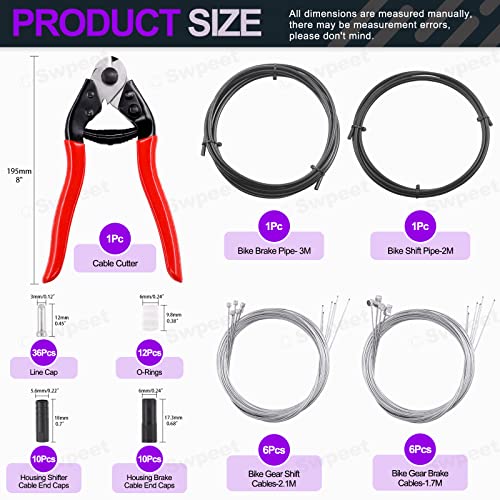 Swpeet 83Pcs Stainless Steel Bike Cable Cutter and Brake Cable Housing Shift Cable Housing with End Caps Bike Brake Cable Shifter Cable and ORings Kit Perfect for Mountain Road Bike Bicycle - Image 3