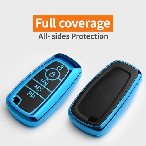 Sindeda for Ford Key Fob Cover With Keychain Premium Soft TPU Full Protection Key Case Shell Compatible with Ford Explorer Mustang Fusion Escape F150 F250 F350 F450 F550 Edge(Blue) - Image 3
