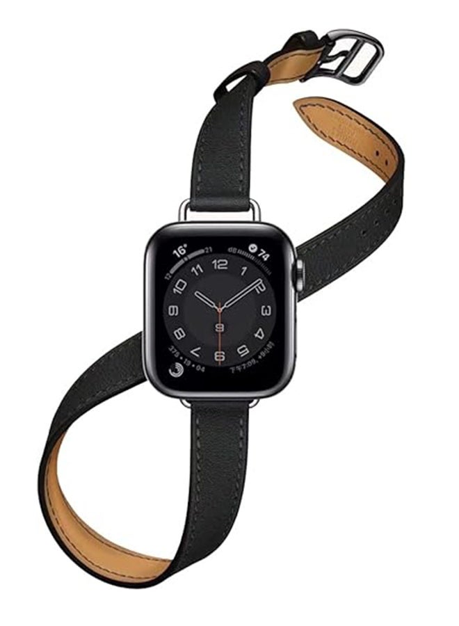 حزام جلد طبيعي مزدوج الحلقة لسلسلة IWatch 8/7/6/SE/Ultra/5/4/3/2/1، حزام ساعة Apple 38 مم 40 مم 41 مم حزام نسائي رجالي بخصر نحيف، سوار معصم من الجلد - Image 4