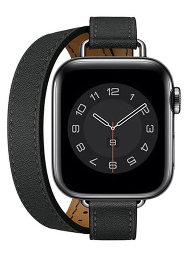 حزام جلد طبيعي مزدوج الحلقة لسلسلة IWatch 8/7/6/SE/Ultra/5/4/3/2/1، حزام ساعة Apple 38 مم 40 مم 41 مم حزام نسائي رجالي بخصر نحيف، سوار معصم من الجلد - Image 1