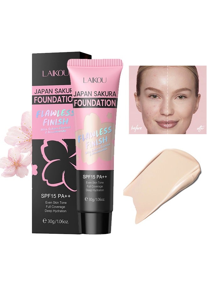 Laikou Sakura Foundation- Matte Liquid Concealer Foundation Flawless Soft Long Lasting Foundation Makeup Waterproof Full Coverage Face Makeup Strong Concealer Foundation For Oily Acne Skin #110 - Image 1