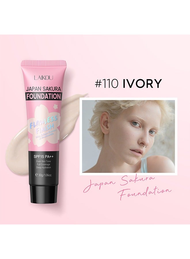 Laikou Sakura Foundation- Matte Liquid Concealer Foundation Flawless Soft Long Lasting Foundation Makeup Waterproof Full Coverage Face Makeup Strong Concealer Foundation For Oily Acne Skin #110 - Image 2