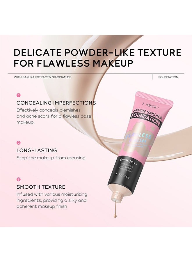 Laikou Sakura Foundation- Matte Liquid Concealer Foundation Flawless Soft Long Lasting Foundation Makeup Waterproof Full Coverage Face Makeup Strong Concealer Foundation For Oily Acne Skin #110 - Image 3