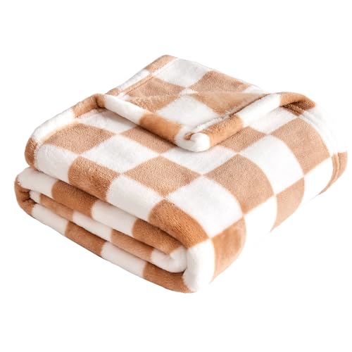 Yurhap Checkered Baby Blanket Fleece Baby Blankets Neutral for Boys Girls, Super Soft Warm Lightweight Infant Toddler Newborn Receiving Blankets for Crib Stroller, 30''x40'', Khaki - Image 1