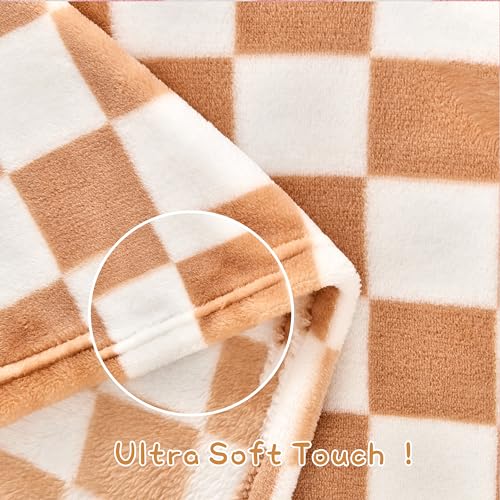 Yurhap Checkered Baby Blanket Fleece Baby Blankets Neutral for Boys Girls, Super Soft Warm Lightweight Infant Toddler Newborn Receiving Blankets for Crib Stroller, 30''x40'', Khaki - Image 5