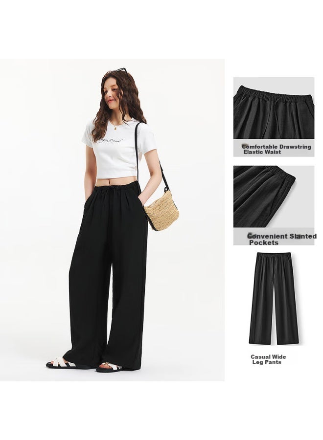 Semir Women's Texture Long Pants Casual Loose Relaxation 2025 Summer Elastic Waist Wide Leg Pants 109325127007 - Image 3