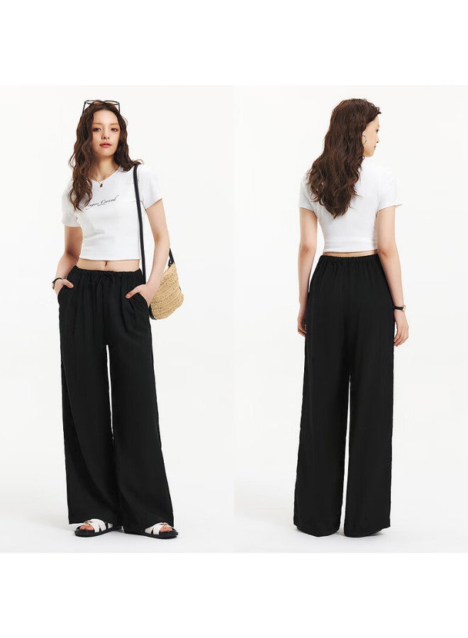 Semir Women's Texture Long Pants Casual Loose Relaxation 2025 Summer Elastic Waist Wide Leg Pants 109325127007 - Image 2