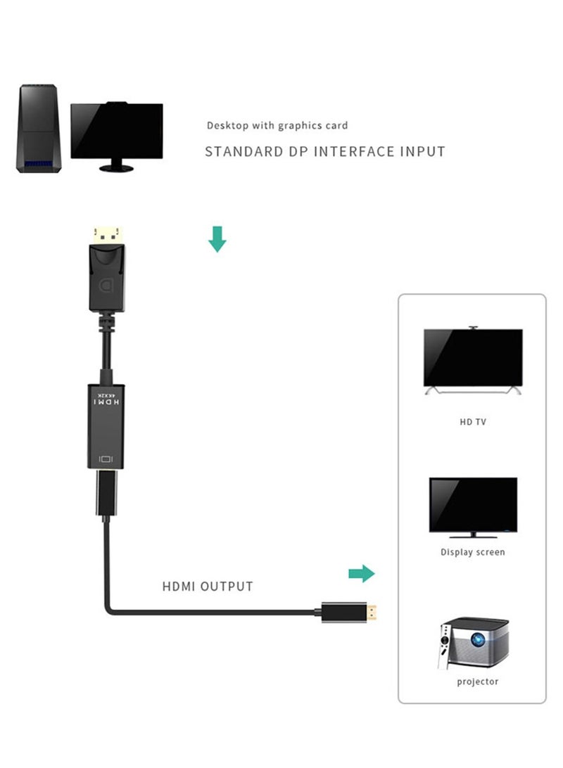 كابل محول DP إلى HDTV HDMI 4K 30 هرتز مطلي بالذهب منفذ عرض إلى كابل محول HDMI DP ذكر إلى كابل محول HDMI أنثى (أسود) - Image 2