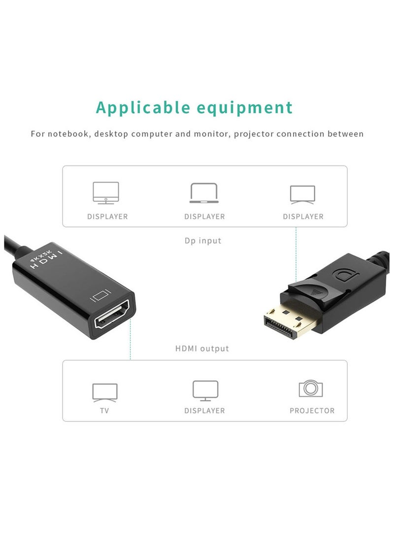 كابل محول DP إلى HDTV HDMI 4K 30 هرتز مطلي بالذهب منفذ عرض إلى كابل محول HDMI DP ذكر إلى كابل محول HDMI أنثى (أسود) - Image 3