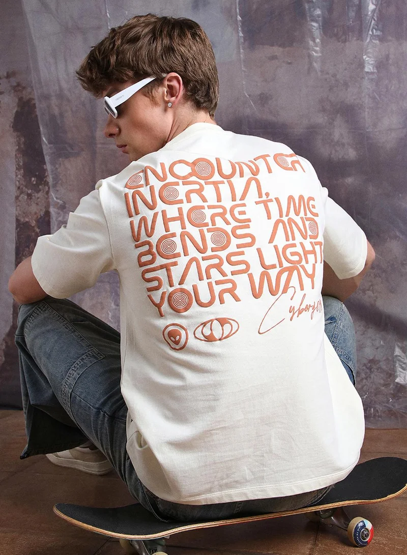 هوبرهولمي تيشيرت أوف وايت رجالي قطن 1% مطبوع بقصة واسعة