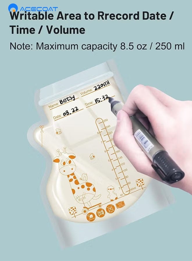ACECOAT 100 Pieces Breastmilk Storage Bag, Disposable Milk Storage Bag for Breastfeeding, No-Leak Milk Freezer Storage Pouches, 200ml / 250ml - Image 4