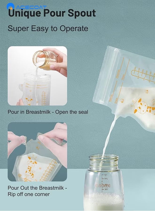 ACECOAT 100 Pieces Breastmilk Storage Bag, Disposable Milk Storage Bag for Breastfeeding, No-Leak Milk Freezer Storage Pouches, 200ml / 250ml - Image 2