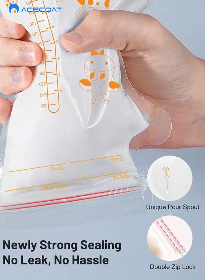 ACECOAT 100 Pieces Breastmilk Storage Bag, Disposable Milk Storage Bag for Breastfeeding, No-Leak Milk Freezer Storage Pouches, 200ml / 250ml - Image 3