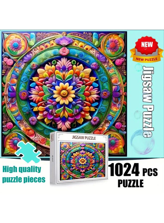 1024 Pcs Floral Mandala Jigsaw Puzzle For Adults 19 69x19 69 Inch Stress Relief Gift - Image 1