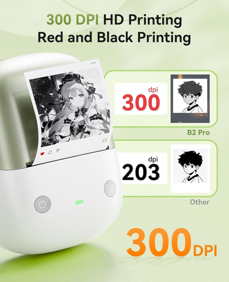 B2 Pro Label Maker Machine with Tape, 300DPI Sticker Printer Portable Bluetooth Label Printer, for Photo Sticker, DIY Crafts, Study Notes, Gift, Journal Labeling Organization(B2 Pro, Green) - Image 2