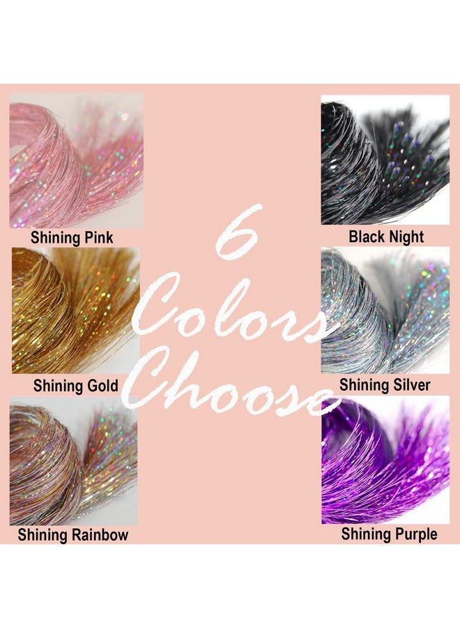 La Bella 47" خيوط شعر هولوجرافية لامعة ذهبية احترافية مقاومة للحرارة حرير إكستنشن سهل التطبيق لملحقات الشعر لحفلات الفتيات هدايا شعر للفتيات (طقم خيوط شعر قابلة للتثبيت لامعة ذهبية) - Image 5