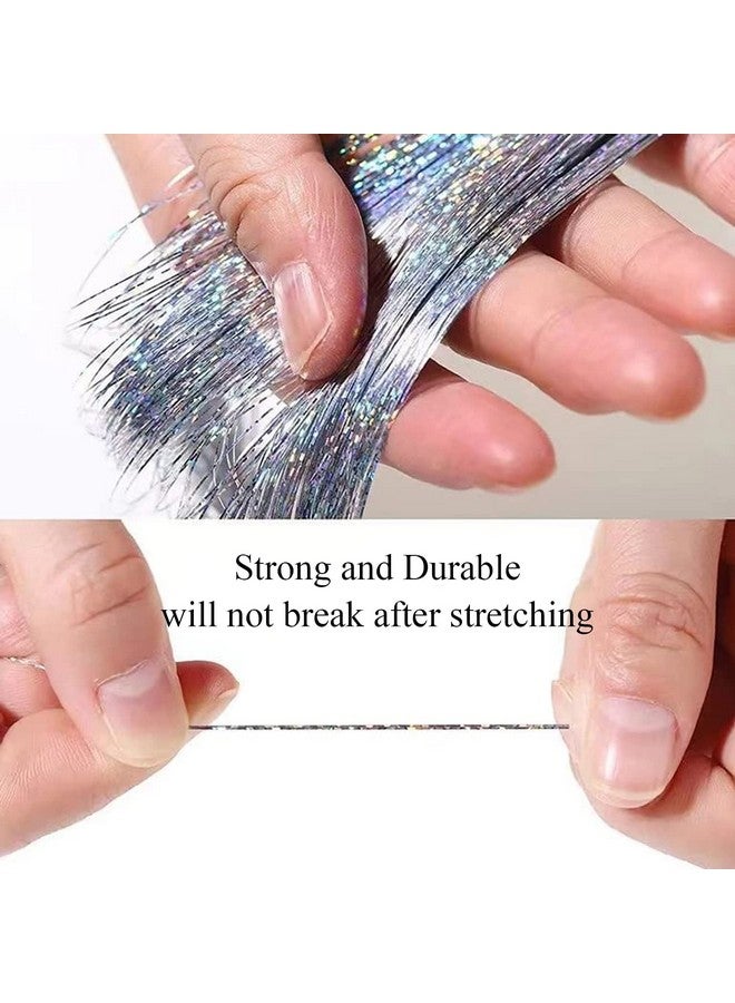 La Bella 47" خيوط شعر هولوجرافية لامعة ذهبية احترافية مقاومة للحرارة حرير إكستنشن سهل التطبيق لملحقات الشعر لحفلات الفتيات هدايا شعر للفتيات (طقم خيوط شعر قابلة للتثبيت لامعة ذهبية) - Image 4