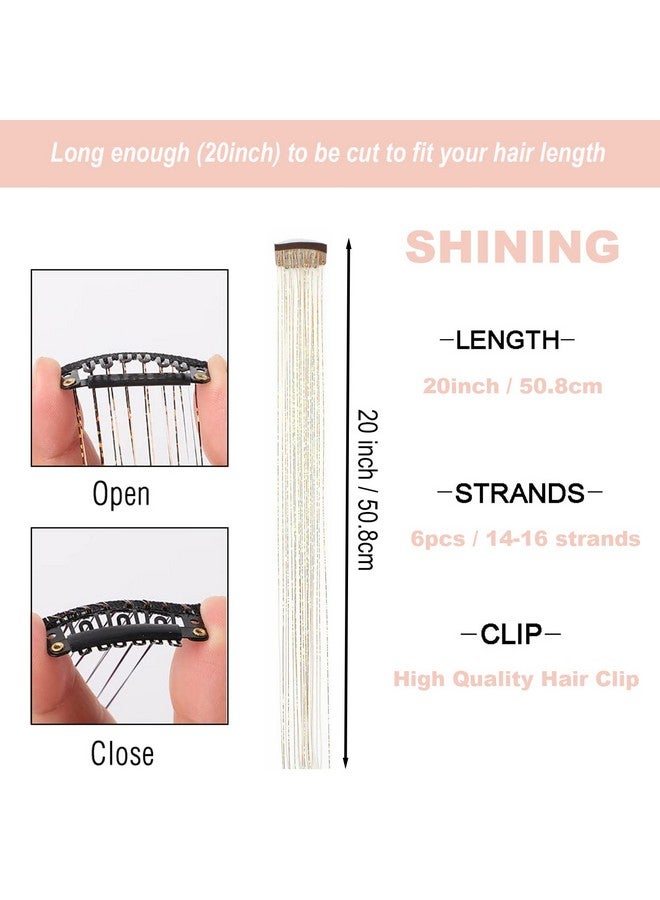 La Bella 47" خيوط شعر هولوجرافية لامعة ذهبية احترافية مقاومة للحرارة حرير إكستنشن سهل التطبيق لملحقات الشعر لحفلات الفتيات هدايا شعر للفتيات (طقم خيوط شعر قابلة للتثبيت لامعة ذهبية) - Image 2