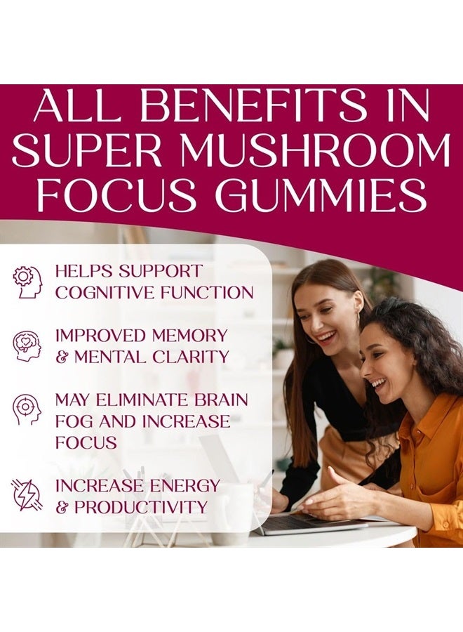 Auri Super Mushroom Focus Gummies - w/Lion's Mane, Alpha GPC & Rhodiola - Mushrooom Supplement to Support Cognitive Function, Mental Clarity, Focus & Energy | 60 Gummies, Vegan Friendly, Non GMOs - Image 3