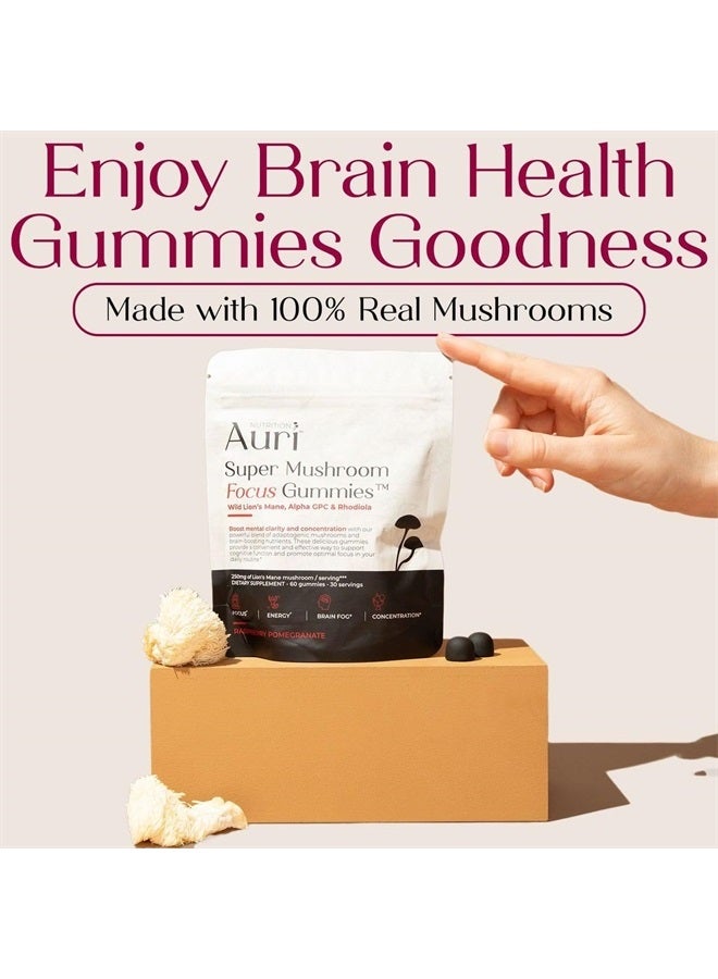 Auri Super Mushroom Focus Gummies - w/Lion's Mane, Alpha GPC & Rhodiola - Mushrooom Supplement to Support Cognitive Function, Mental Clarity, Focus & Energy | 60 Gummies, Vegan Friendly, Non GMOs - Image 2