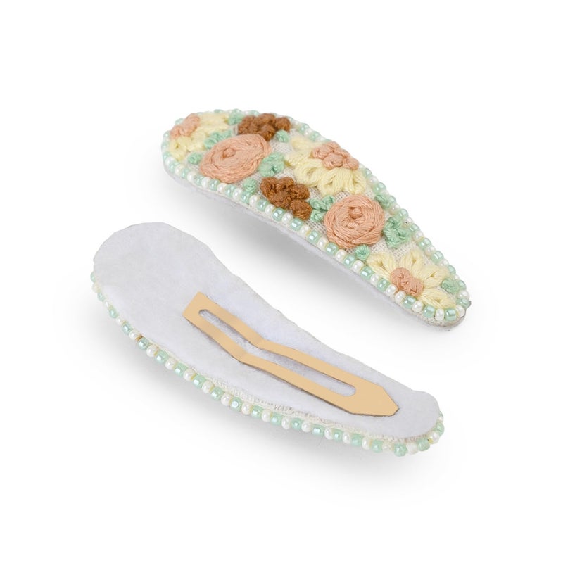 Radhu & Kabby Radhu Kabby Hand Embroidered Floral TicTac Pin Hair Clips for Women Girls Bead Work Handmade Unique Perfect Hair Accessories for Casual Special Occasions 1 Pair  - Image 5