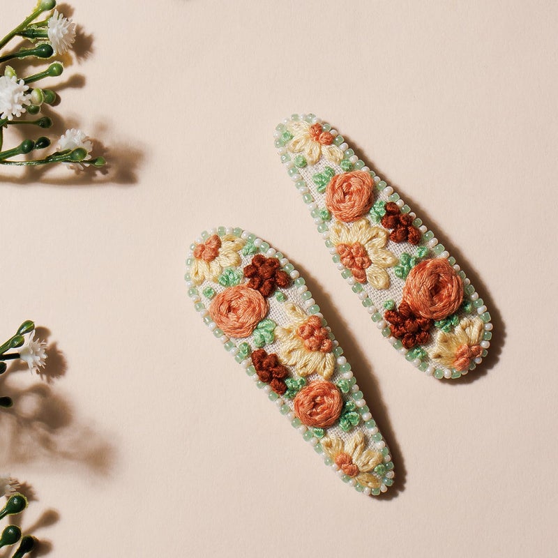 Radhu & Kabby Radhu Kabby Hand Embroidered Floral TicTac Pin Hair Clips for Women Girls Bead Work Handmade Unique Perfect Hair Accessories for Casual Special Occasions 1 Pair  - Image 4