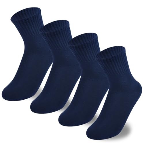 Hakugoo Boys Crew Socks - Seamless Cotton Dress Socks for Girls 3-5 Years, 4 Pairs (Navy, S) - Image 1