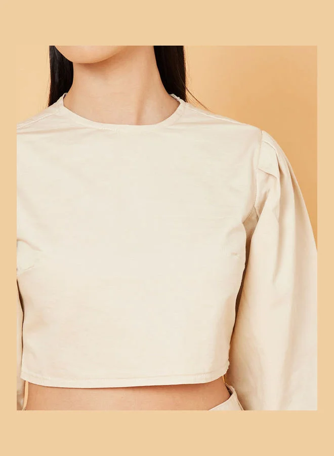 Styli 3/4 Sleeves Woven Crop Top and Denim Shorts Co-Ord Set