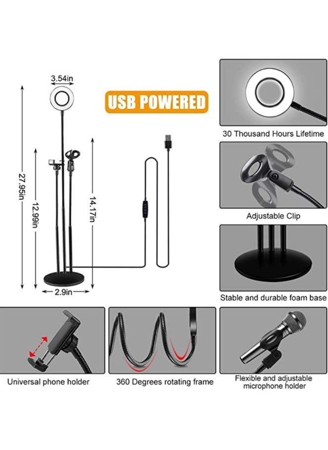Generic - 3 in 1 Professional Live Stream Kit with Small USB Ring Light Mic Holder CellPhone Web Cam Holder Premium Stand For Makeup Video Shoots Live Video Calling And More - Image 1