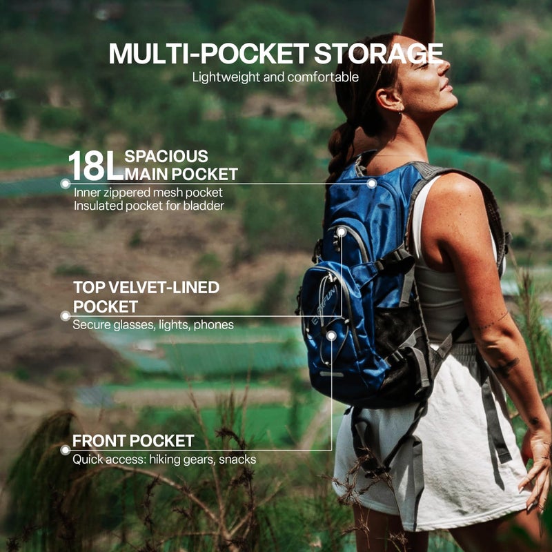 EVERFUN Hiking Hydration Backpack 18L Insulated Water Backpack with Water Bladder 2L, Women Men Hydration Pack Daypack Lightweight Hydropack with Rain Cover for Hiking, Cycling, Running, Festivals - Image 2