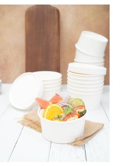 Shop & Shoppee SHOP & SHOPPEE Disposable Thick-Walled Hard Craft Hard Paper Food Container Bowl/Tub with lid - 750 ml (Pack of 25, White)  - Image 5
