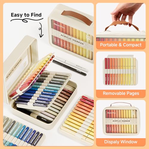 MemOffice Direct Liquid Acrylic Paint Markers, 60 Colors Brush Tip Pens with Carrying Case, No Bleed, Waterproof, for Rock, Wood, Canvas, Glass, Fabric, DIY Crafts for Adults - Image 3