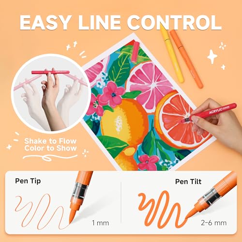 MemOffice Direct Liquid Acrylic Paint Markers, 60 Colors Brush Tip Pens with Carrying Case, No Bleed, Waterproof, for Rock, Wood, Canvas, Glass, Fabric, DIY Crafts for Adults - Image 4