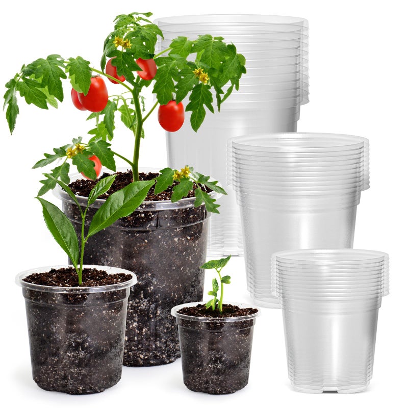 Bluepro 30 Packs 7/5/4 Inch Reinforced Clear Nursery Pots with Drainage Hole, Transparent Variety Pack Plastic Plant Pot Seedling Planter for Vegetable Propagation, Root Cutting, Seed Starting - Image 1