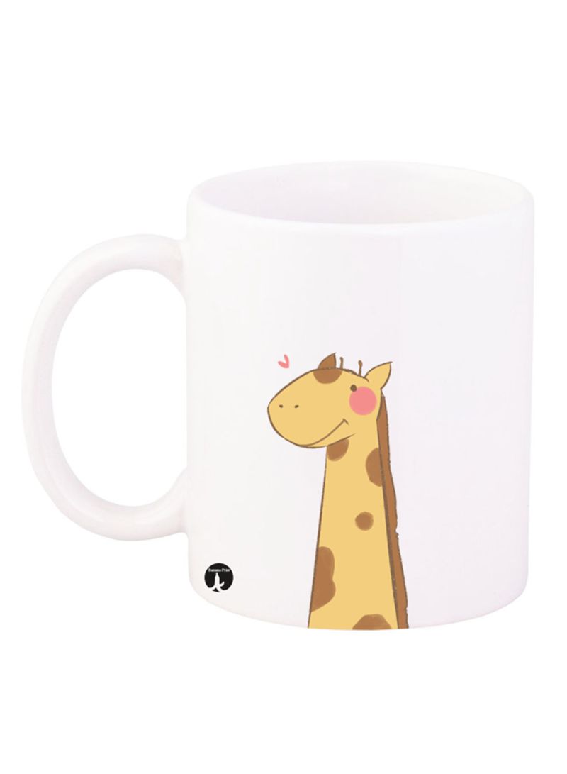 A Giraffe Design Mug White/Yellow/Brown 12ounce