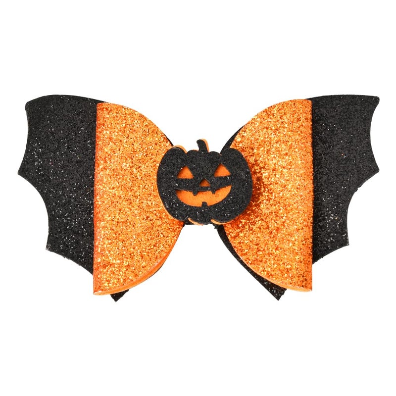YangQian Halloween Hair Bow Clips for Girls Women Glitter Bat Hair Clip Black and Orange Goth Pumpkin Hair Accessories Clip Ladies Scary Halloween Costume Decorative Hair Clip Gothic Punk Cosplay Hair Barrette