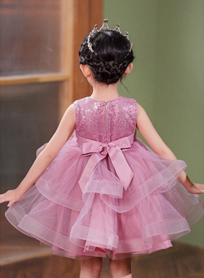 DUNISO Girls Dress, Sequins Tutu Dress, Sleeveless Flower Design Party Dresses With Tutu Skirt, Flower Girl Dresses for Toddler Princess Birthday Party  - Image 2