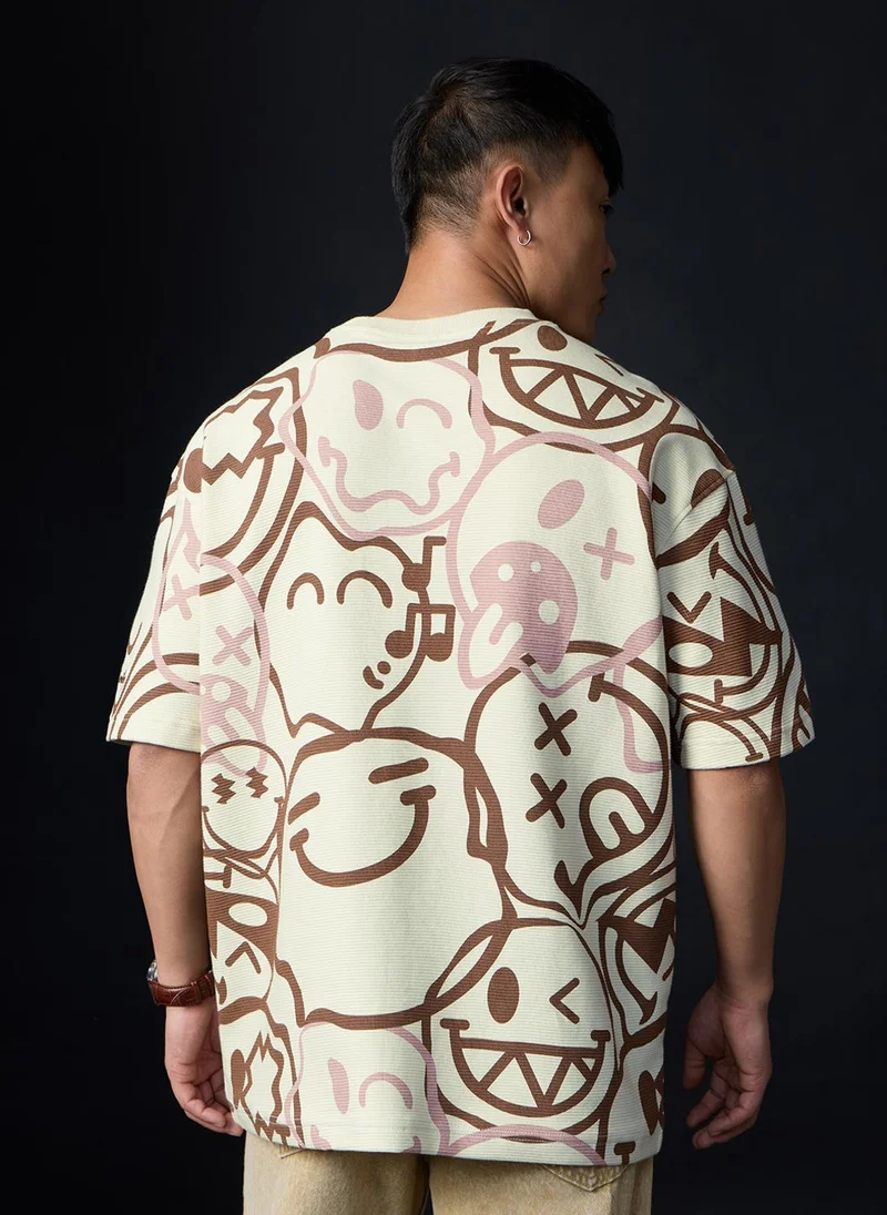 The Souled Store  The Souled Store Smiley: All The Feels Men and Boys Short Sleeves Round Neck Off White Graphic Printed Doodle Art Oversized T-Shirt for Men | Best Price UAE