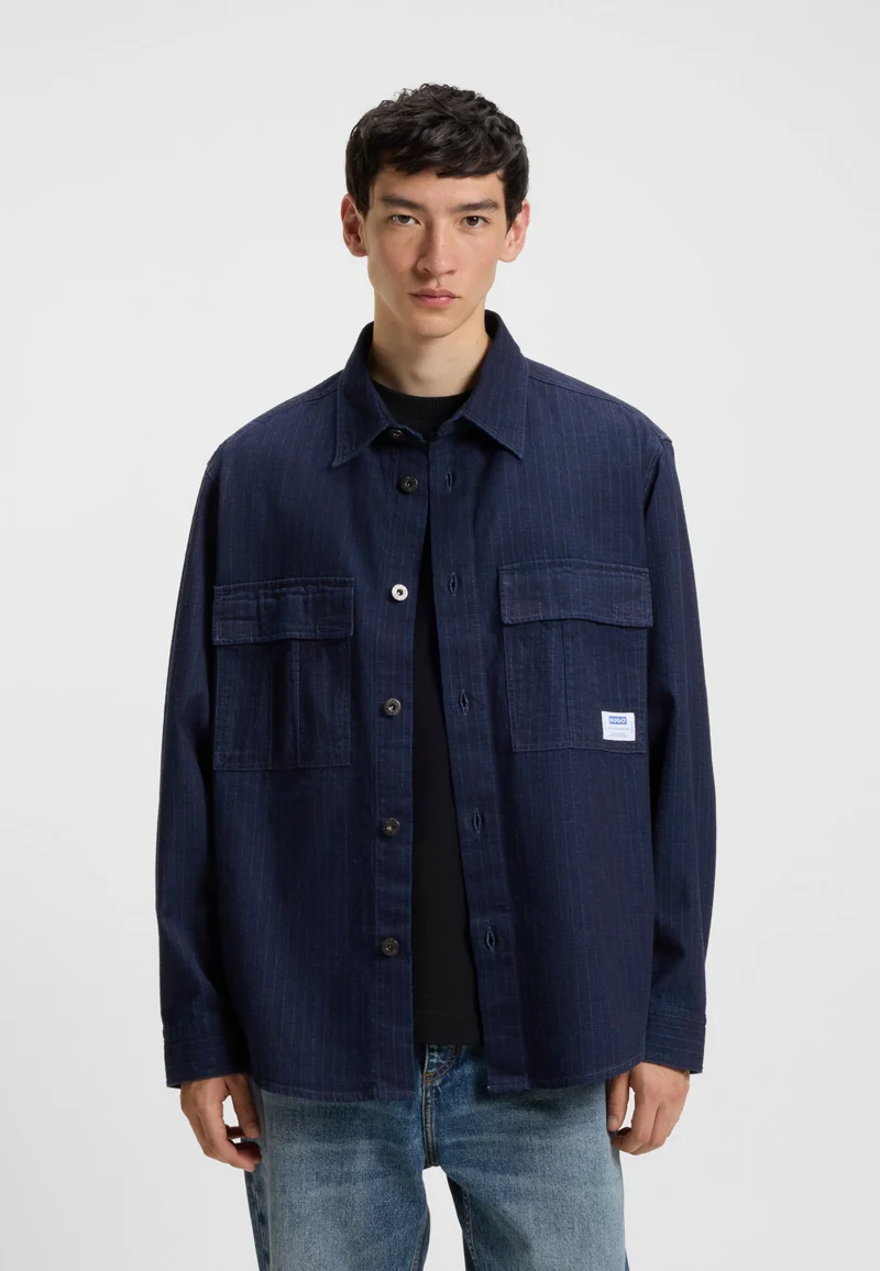 هوجو Oversized-fit shirt in denim-look structured ripstop fabric