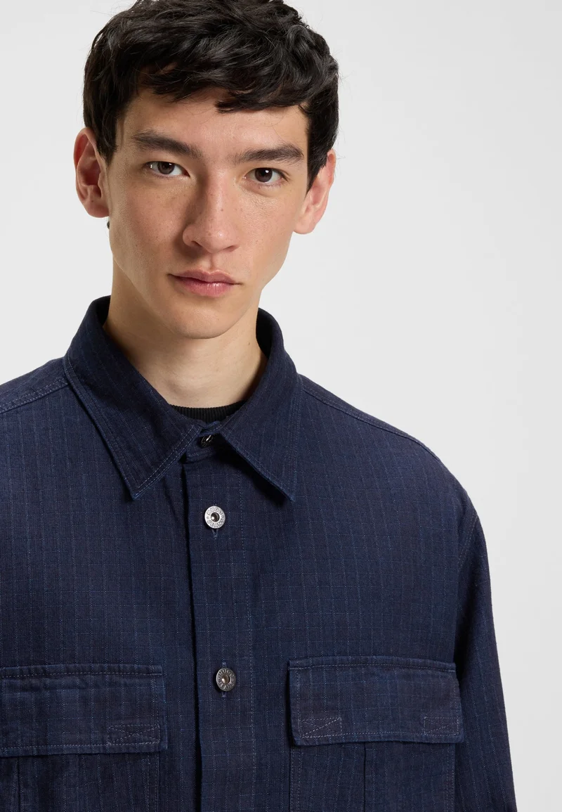 HUGO Dark Blue Oversized-fit shirt in denim-look structured ripstop fabric for Men | Best Price UAE