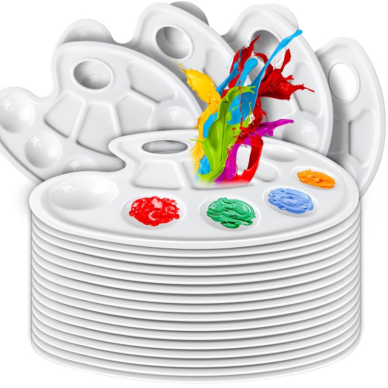 FANDAMEI 20 PCS Oval Paint Tray Palettes Plastic Paint Tray Palette Paint Palette Paint Pallets with Thumb Hole Paint Holder Tray for Kids Paint Trays for Kids Paint Trays for Acrylic Paint