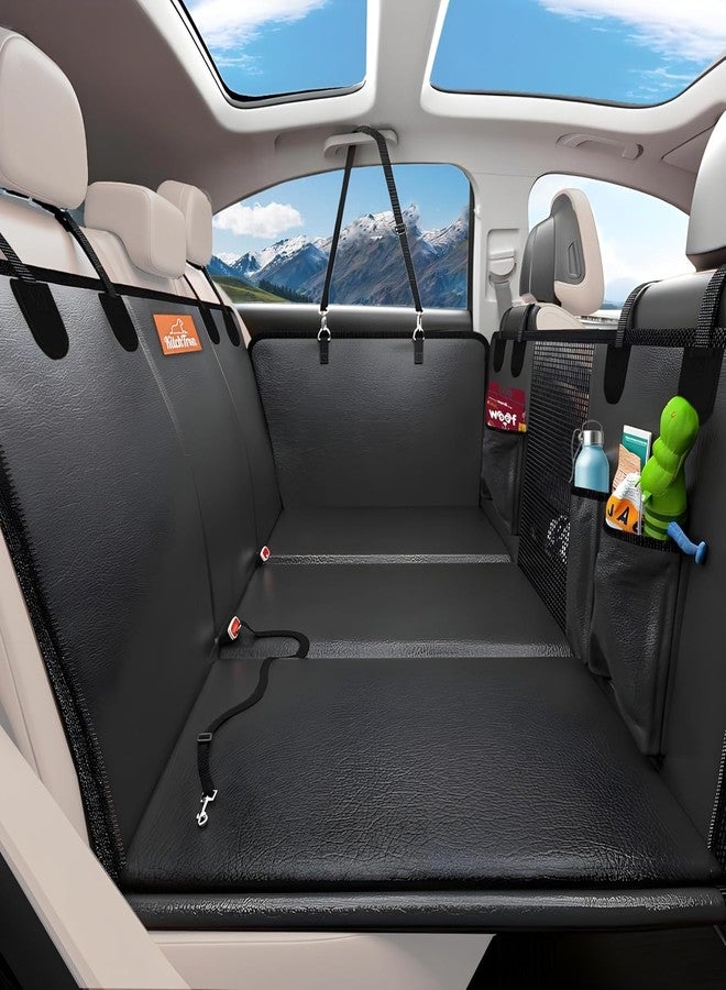 كيتسترون غطاء مقعد السيارة للكلاب - مصنوع من جلد البولي يوريثان المقاوم للماء، قاعدة صلبة، موسع للمقعد الخلفي للكلاب، يتحمل وزنًا يصل إلى 400 رطل، أرجوحة للكلاب مضادة للخدش والانزلاق للسيارة مع نافذة شبكية، يناسب سيارات الدفع الرباعي والشاحنات. - Image 1