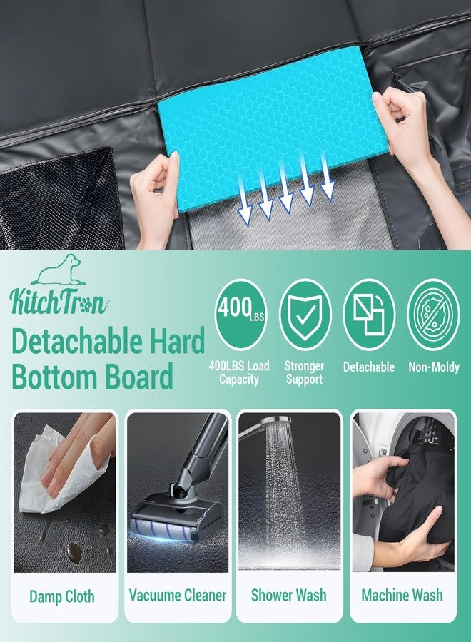 كيتسترون غطاء مقعد السيارة للكلاب - مصنوع من جلد البولي يوريثان المقاوم للماء، قاعدة صلبة، موسع للمقعد الخلفي للكلاب، يتحمل وزنًا يصل إلى 400 رطل، أرجوحة للكلاب مضادة للخدش والانزلاق للسيارة مع نافذة شبكية، يناسب سيارات الدفع الرباعي والشاحنات. - Image 3