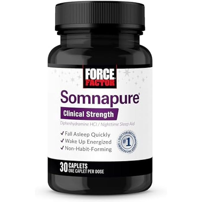 Force Factor Somnapure Clinical Strength Sleep Aid for Adults, Diphenhydramine HCl, Non-Habit-Forming, Nighttime Sleep Support, 30 Caplets - Image 1
