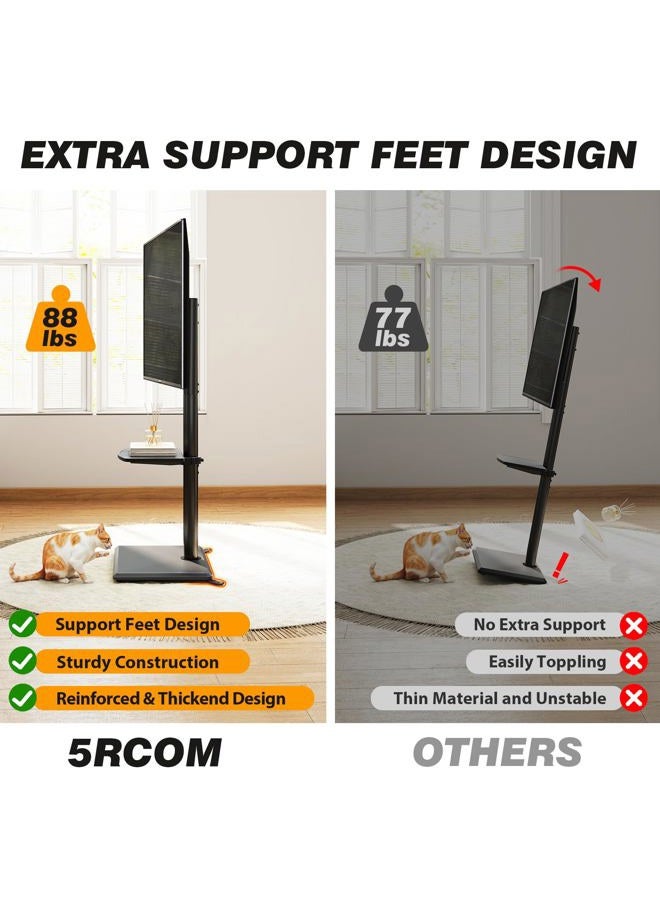 5Rcom Floor TV Stand with Mount for 32-60 inch TVs, Swivel and Height Adjustable Floor Standing TV Stands with Wood Base, Tall TV Stand with Shelf up to 88 lbs for Living Room, Bedroom and Corner - Image 2