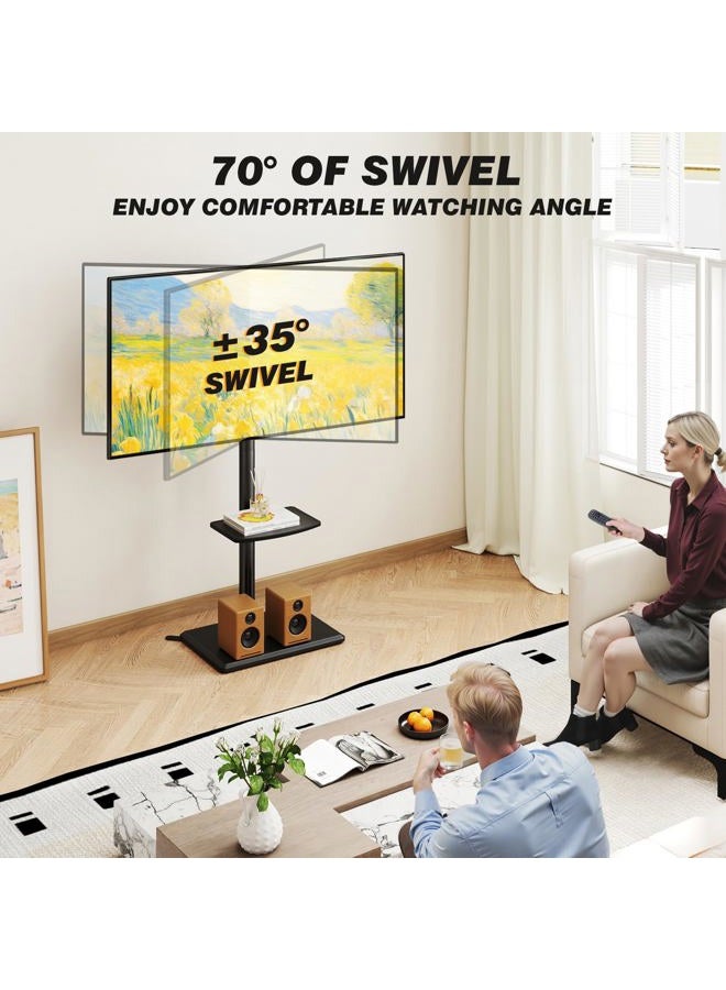 5Rcom Floor TV Stand with Mount for 32-60 inch TVs, Swivel and Height Adjustable Floor Standing TV Stands with Wood Base, Tall TV Stand with Shelf up to 88 lbs for Living Room, Bedroom and Corner - Image 3