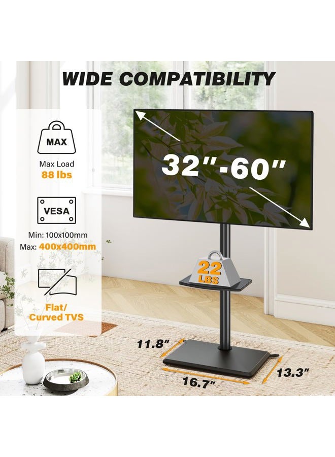 5Rcom Floor TV Stand with Mount for 32-60 inch TVs, Swivel and Height Adjustable Floor Standing TV Stands with Wood Base, Tall TV Stand with Shelf up to 88 lbs for Living Room, Bedroom and Corner - Image 5