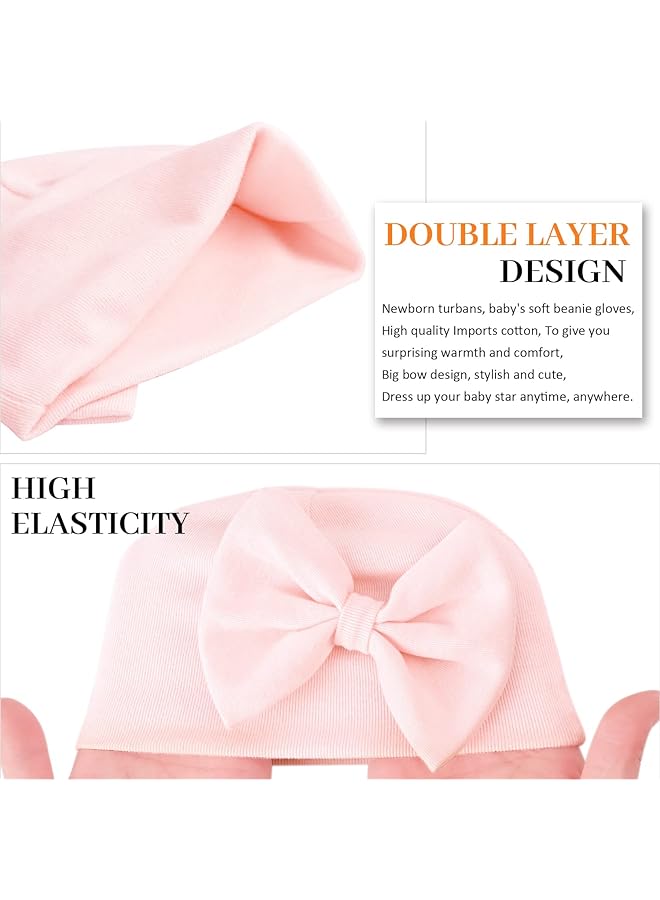 Newborn Hospital Hats Gloves Baby Infant Bow Beanie Cotton Caps No Scratch Hat Mittens Set For 0 6 Months - Image 4