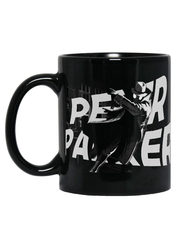 MEC كوب قهوة بطباعة تصميم سبايدرمان 11 أونصة كامل باللون الأسود - Image 1